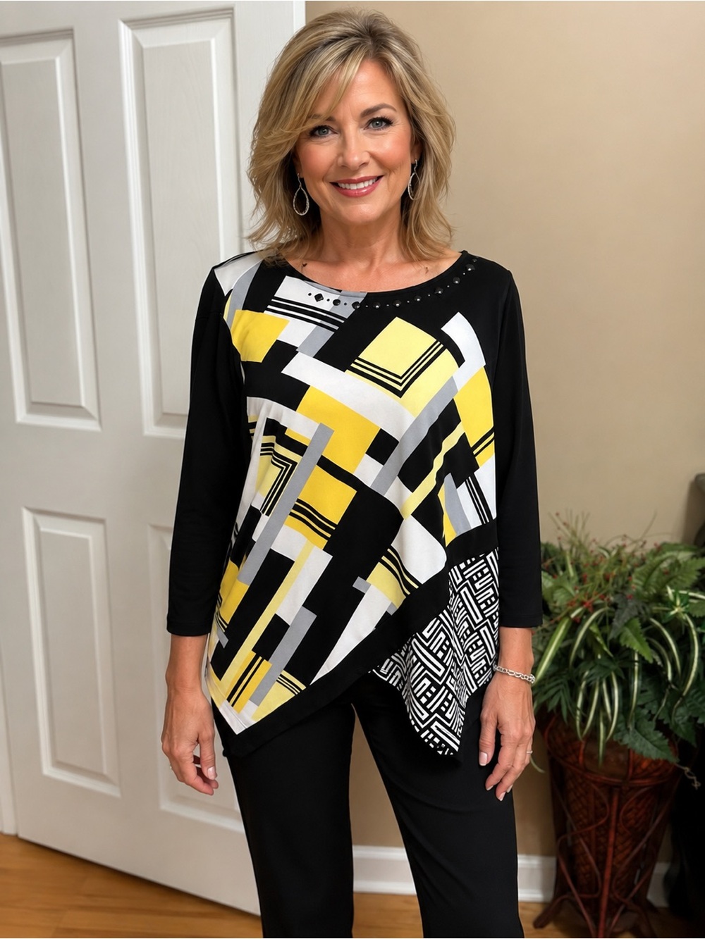 Alfred Dunner Geometric Asymmetrical Tunic Top – XL